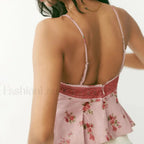 Floral Low Cut Backless Crop Top