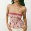 Floral Low Cut Backless Crop Top Pink / S