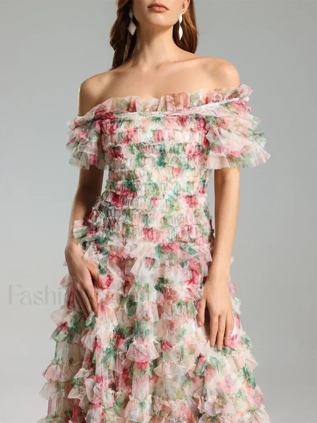 Floral Mesh Colorblock Maxi Dress PINK / S