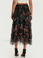 Floral Mesh Tutu Flowy Long Skirt