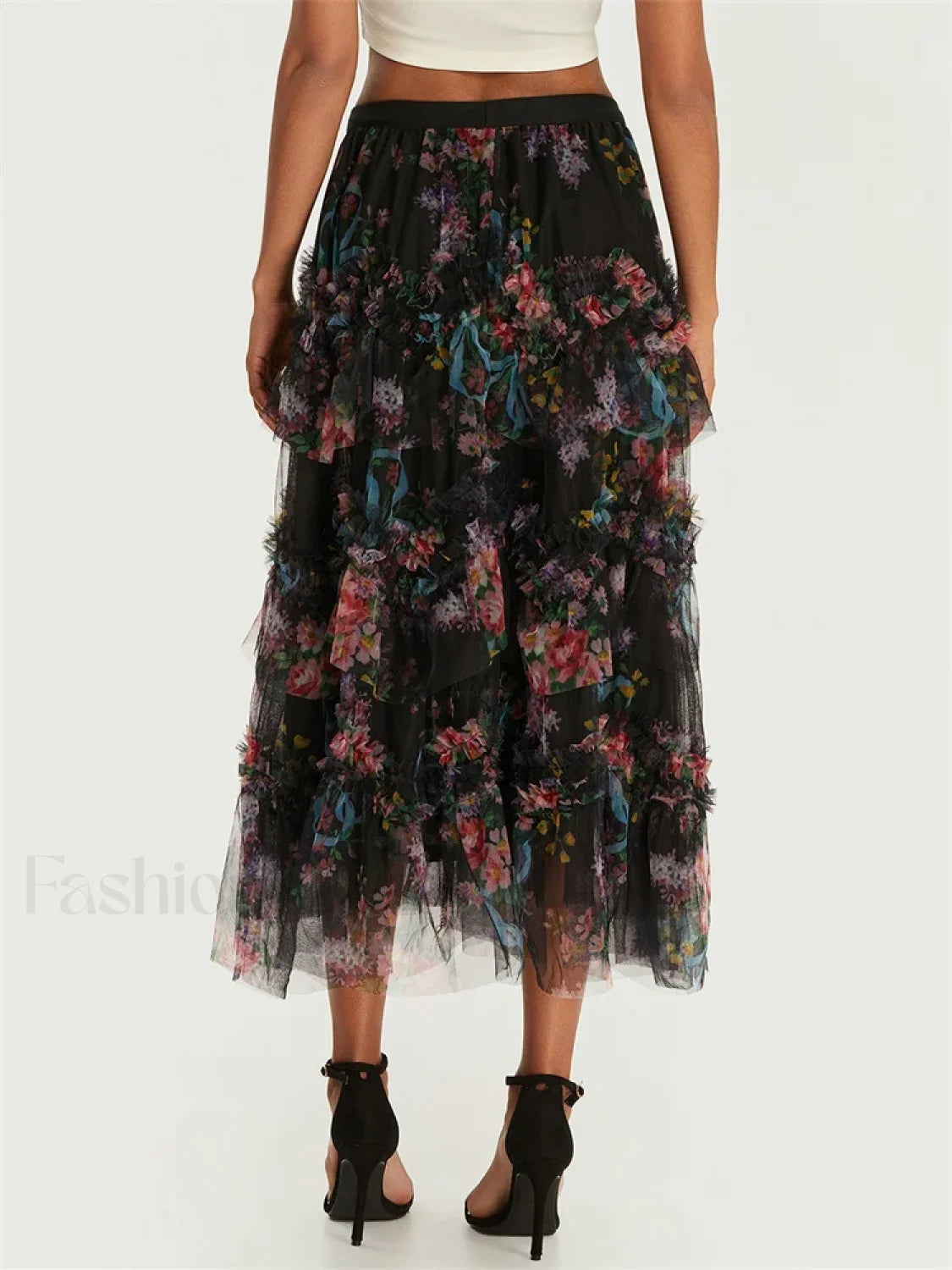 Floral Mesh Tutu Flowy Long Skirt