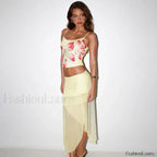 Floral Mesh Vacation Two Piece Skirt Yellow Skirt / S