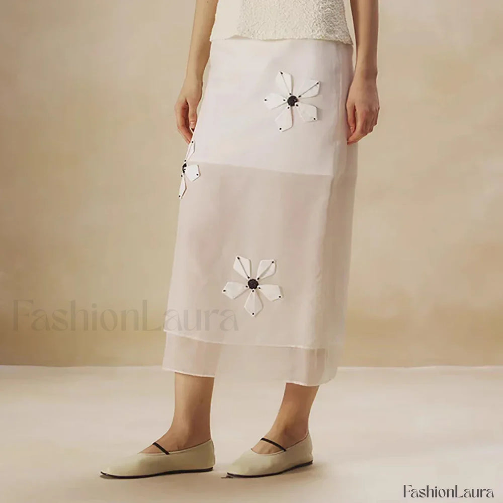 Floral Organza Back Slit Cotton Skirt