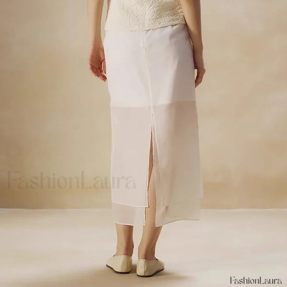 Floral Organza Back Slit Cotton Skirt
