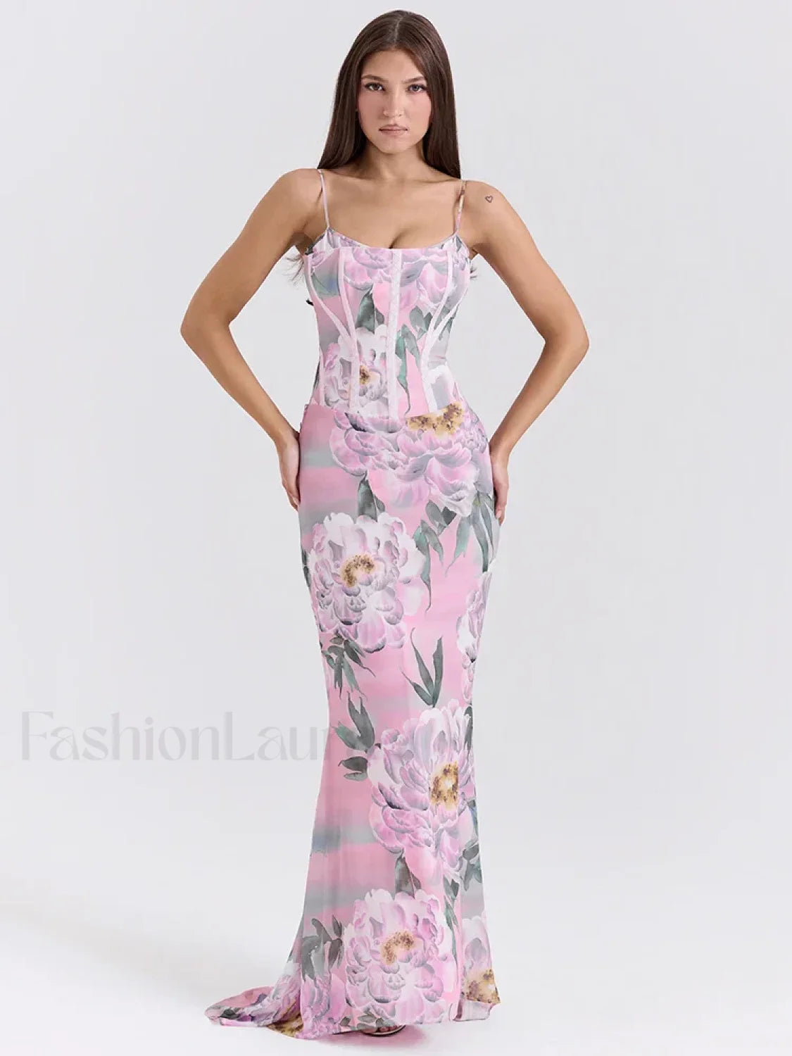 Floral Pink Spaghetti Strap Maxi Dress Secondary image