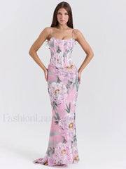Floral Pink Spaghetti Strap Maxi Dress