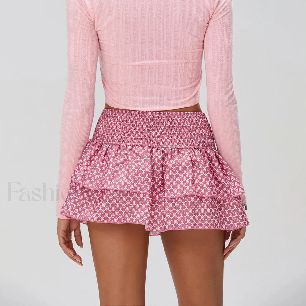 Floral Pleated Bohemian Mini Skirt