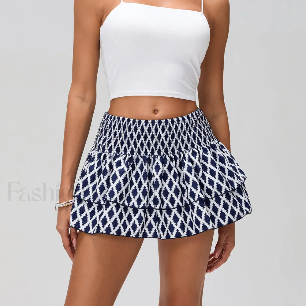 Floral Pleated Bohemian Mini Skirt BLACK / S