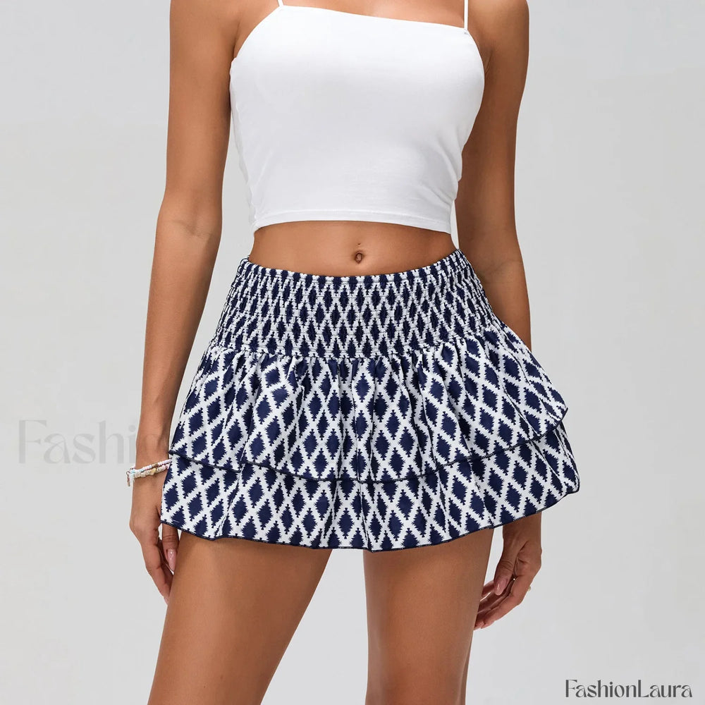 Floral Pleated Bohemian Mini Skirt BLACK / S