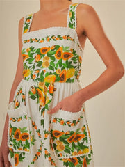 Floral Pocket Square Neck Maxi Dress