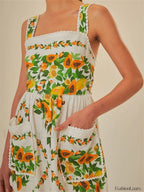 Floral Pocket Square Neck Maxi Dress