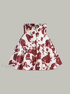 Floral Print Button Detail Skirt Red / XS Skirts