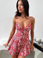 Floral Print Deep V Backless Sexy Dress Women Bodycon Floral Dress pink / S
