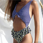 Floral Print High Neck One Piece geometric print / S
