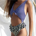 Floral Print High Neck One Piece geometric print / S