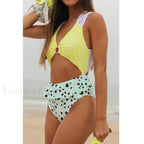 Floral Print High Neck One Piece Yellow / S
