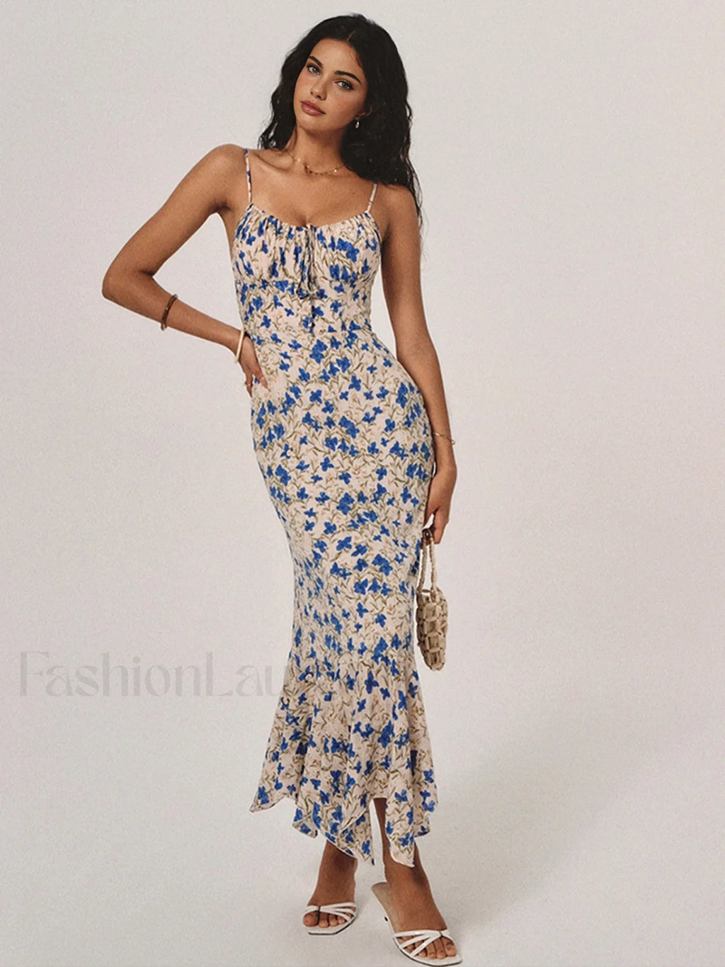 Floral Print Knotted Irregular Hem Long Dress Dresses