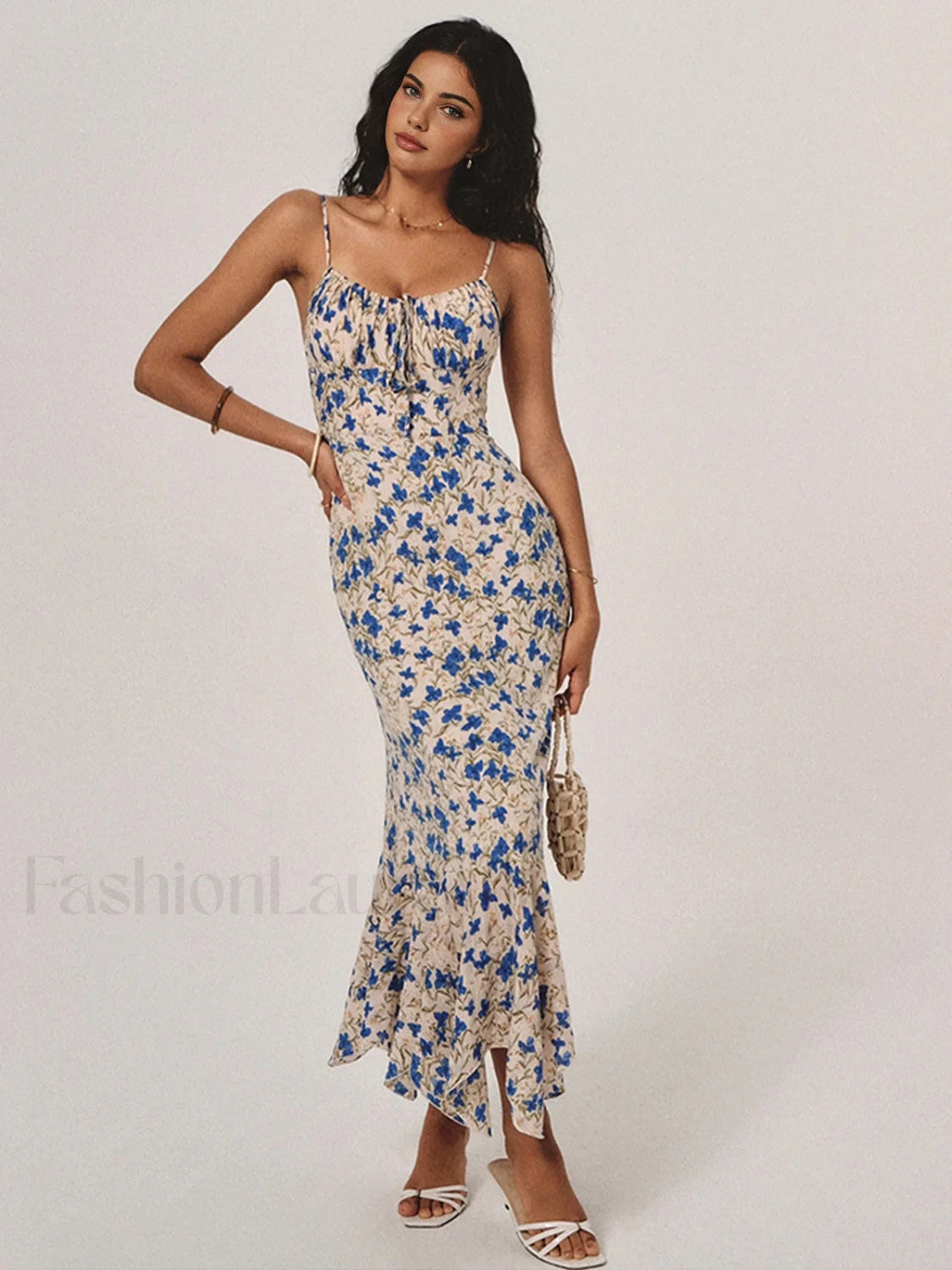 Floral Print Knotted Irregular Hem Long Dress Dresses