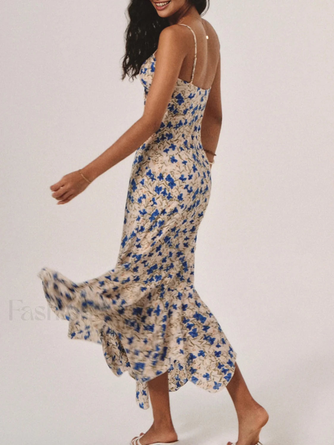 Floral Print Knotted Irregular Hem Long Dress Secondary image