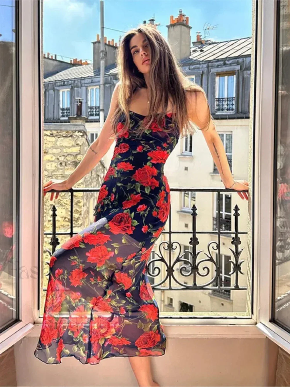 Floral Print Package Hip Bodycon Backless Slim Floral Dress