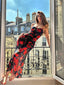 Floral Print Package Hip Bodycon Backless Slim Floral Dress red. / S