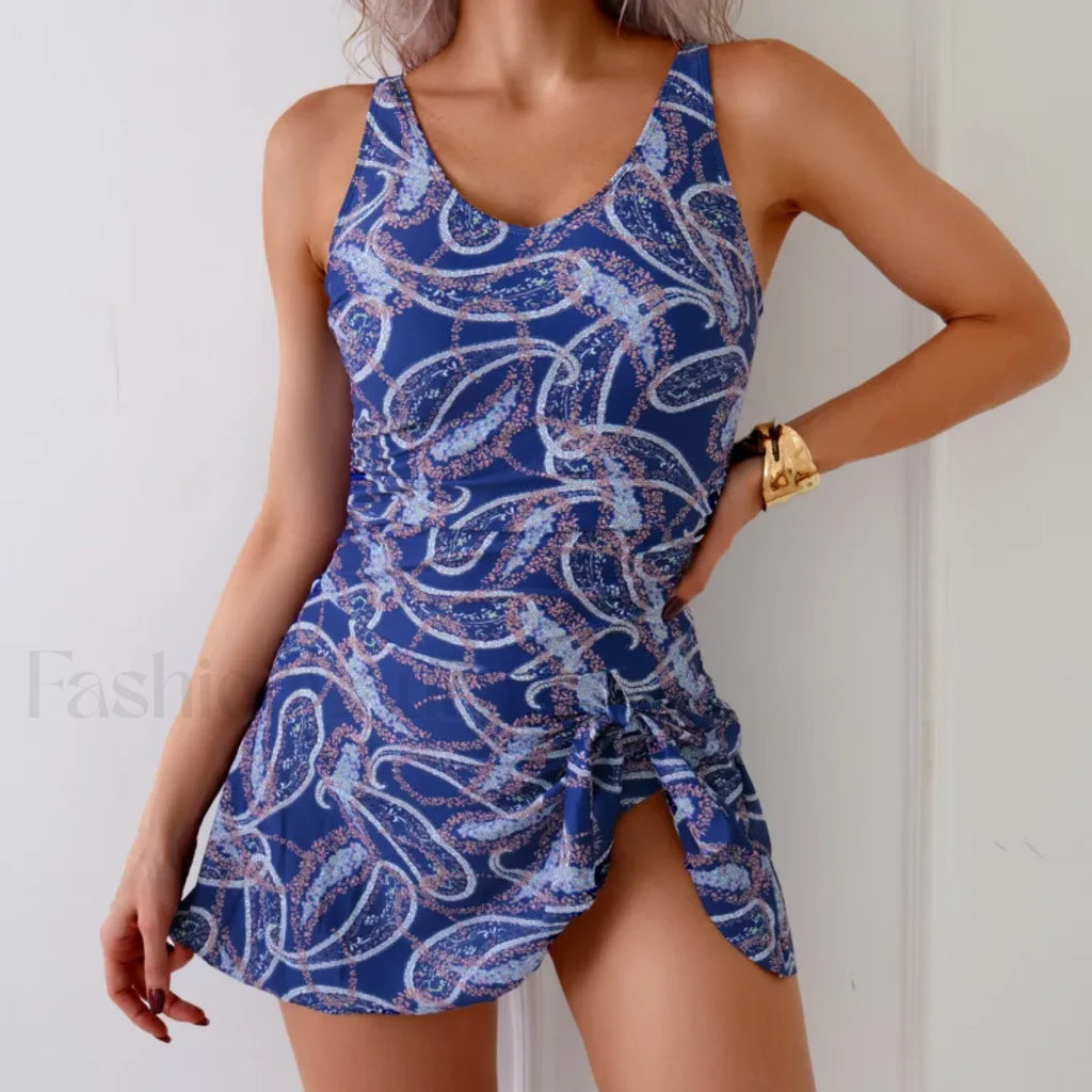 Floral Print Push Up Closed One Piece blue1 / S