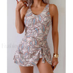 Floral Print Push Up Closed One Piece gray / S