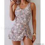 Floral Print Push Up Closed One Piece gray / S