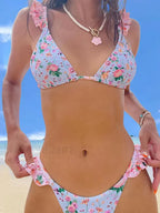 Floral Print Ruffles Bikini Set