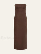 Floral Print Strapless Dress Brown / XS Dresses