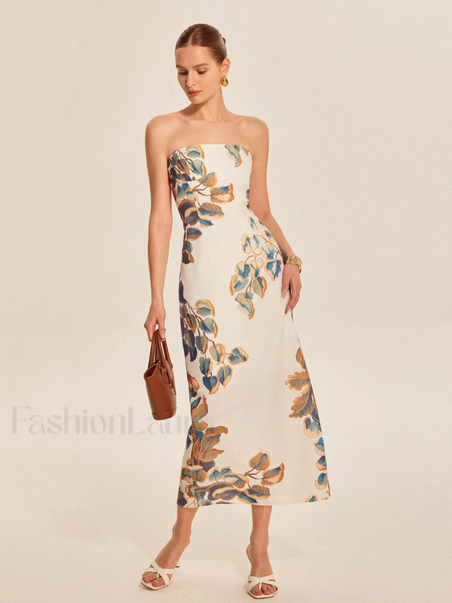 Floral Print Strapless Dress Multicolor / XS Dresses Main image