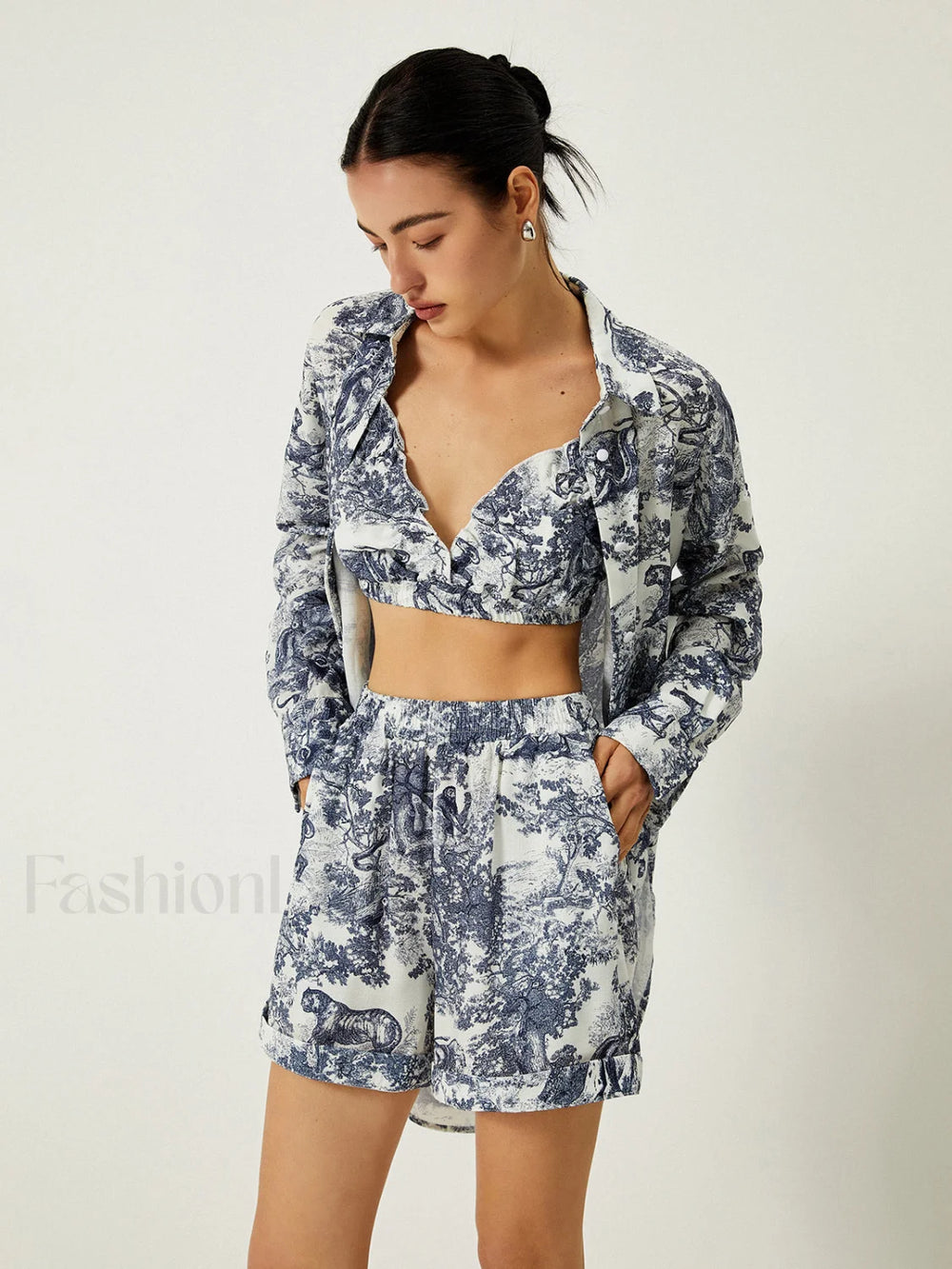 Floral Print Three Piece Shorts Set Short Sets