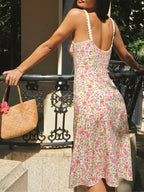 Floral Print Trim Cami Midi Dress Dresses