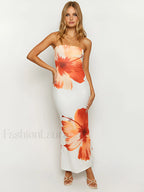 Floral Print Vacation Tube Long Dress Dresses