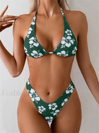 Floral Printed Bandage Bikini Set GREEN1 / S