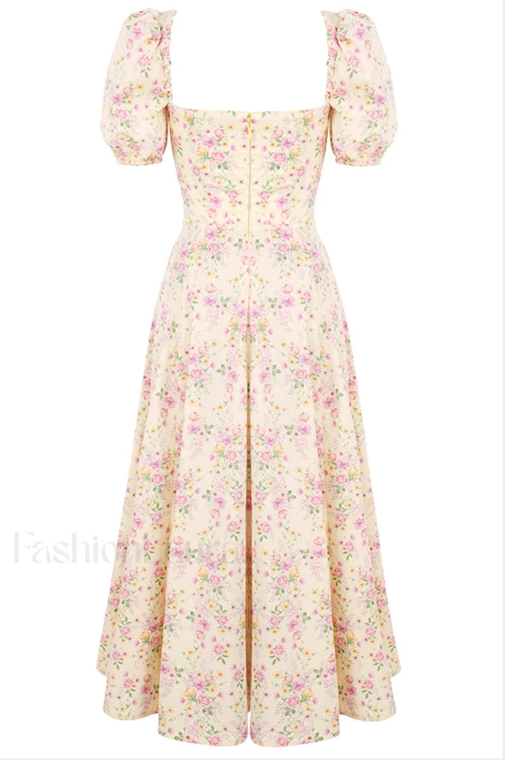 Floral Puff Sleeve Charming Boho Midi Dress