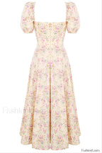 Floral Puff Sleeve Charming Boho Midi Dress