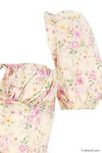 Floral Puff Sleeve Charming Boho Midi Dress