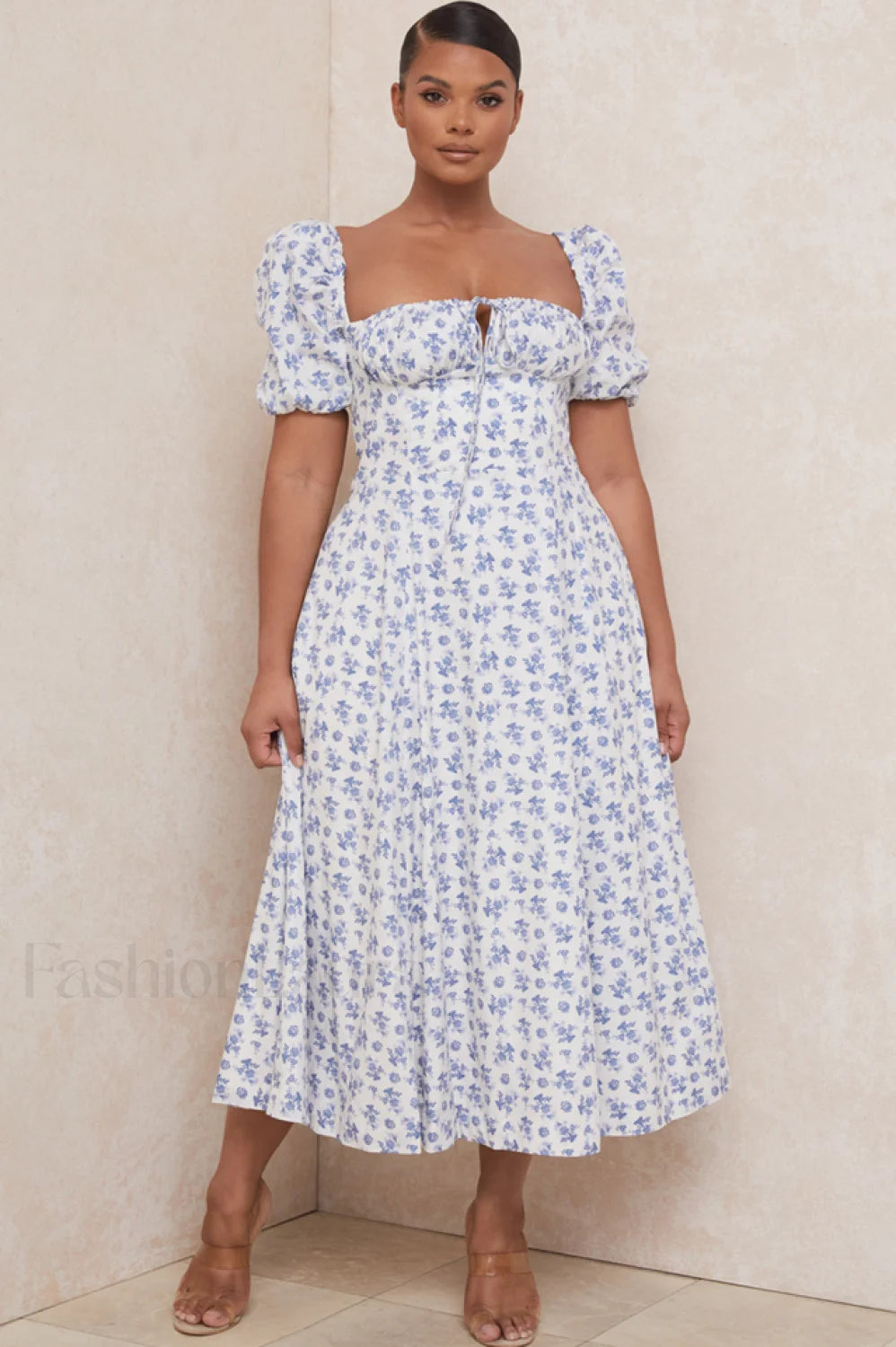 Floral Puff Sleeve Charming Boho Midi Dress S / Floral Main image