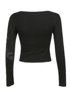 Floral Rhinestone Long Sleeve Crop Top Tops&Tees