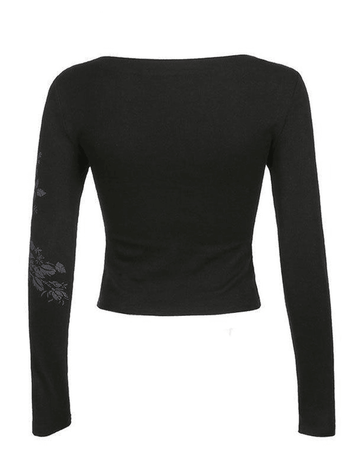 Floral Rhinestone Long Sleeve Crop Top Tops&Tees