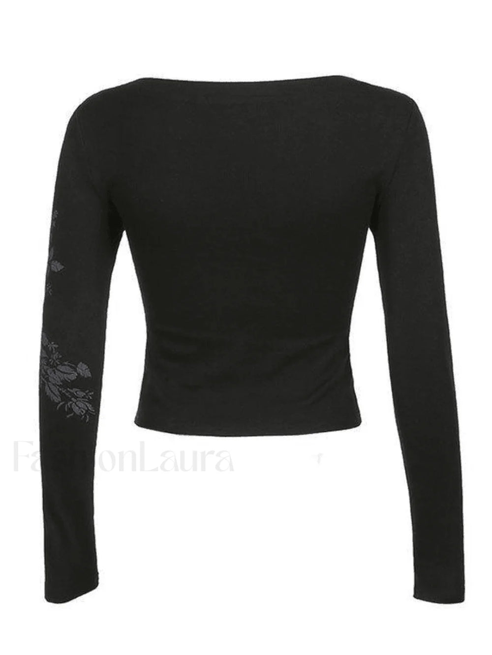 Floral Rhinestone Long Sleeve Crop Top Tops&Tees