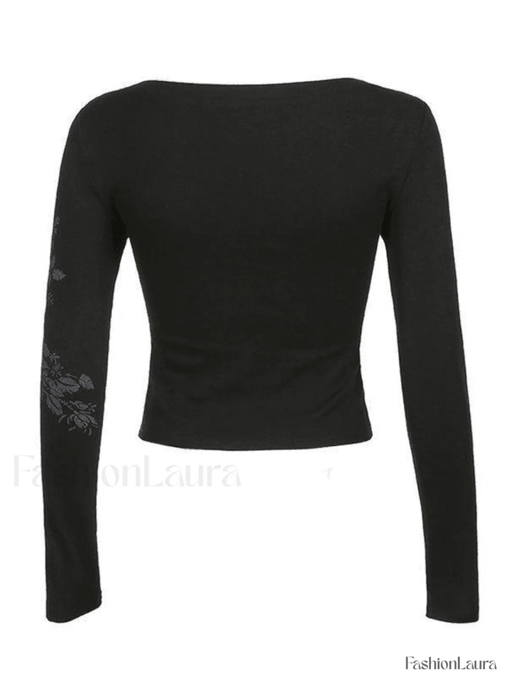 Floral Rhinestone Long Sleeve Crop Top Tops&Tees