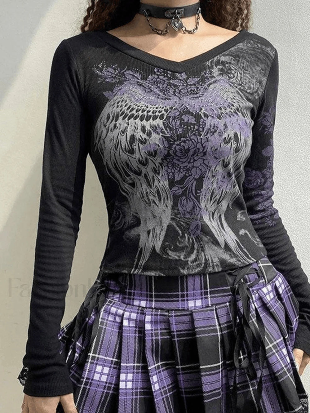 Floral Rhinestone Long Sleeve Crop Top Tops&Tees