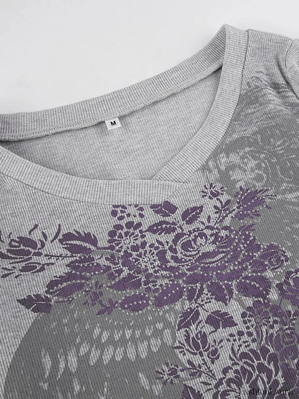 Floral Rhinestone Long Sleeve Crop Top Tops&Tees