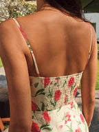 Floral Ruched Button Detail Dress Dresses