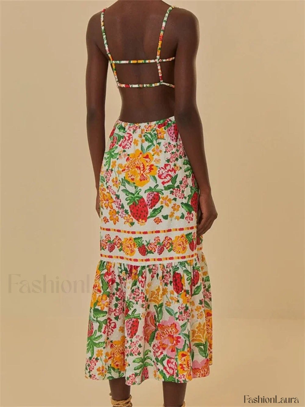 Floral Ruched Button Strap Maxi Dress