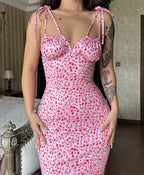 Floral Ruffle Lace Up Maxi Dress