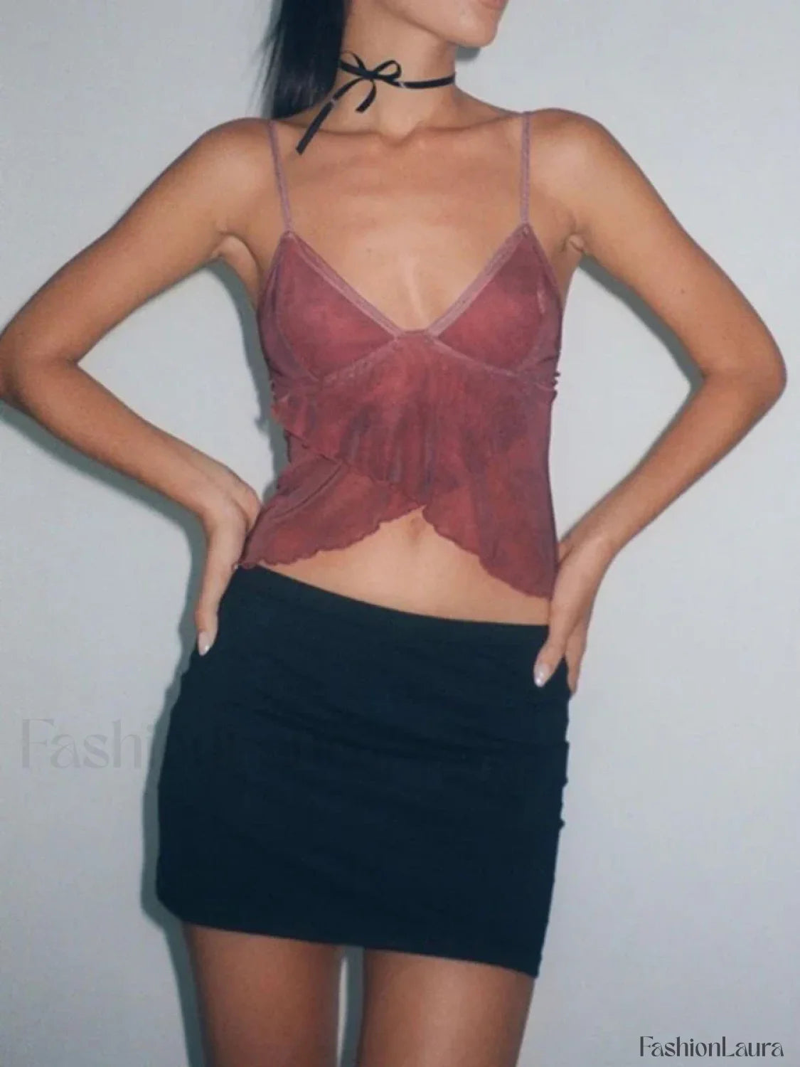 Floral Spaghetti Strap V Neck Backless Camisole Crop Top pink / S