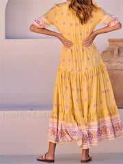 Floral Split Deep V Maxi Dress